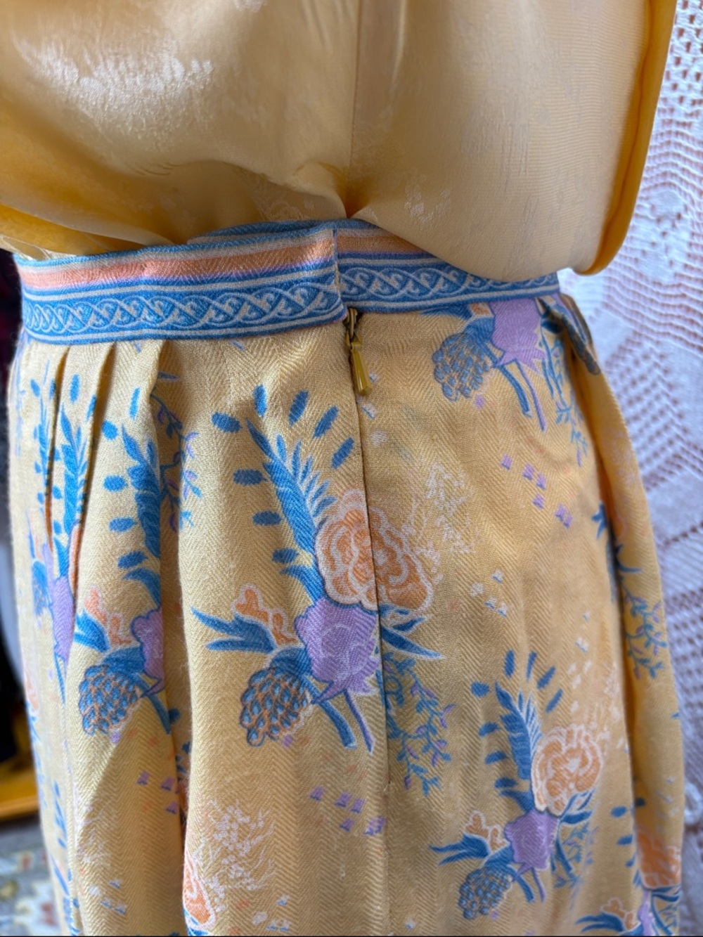 Vintage Sidha Skirt | Silk Cashmere Blend Floral Border Sz XS - Picture 3 of 7